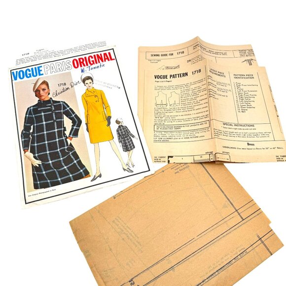 Vogue Paris Original 1960's Dress 1718 Sewing Pattern Christian Dior Size 14 - Picture 6 of 7